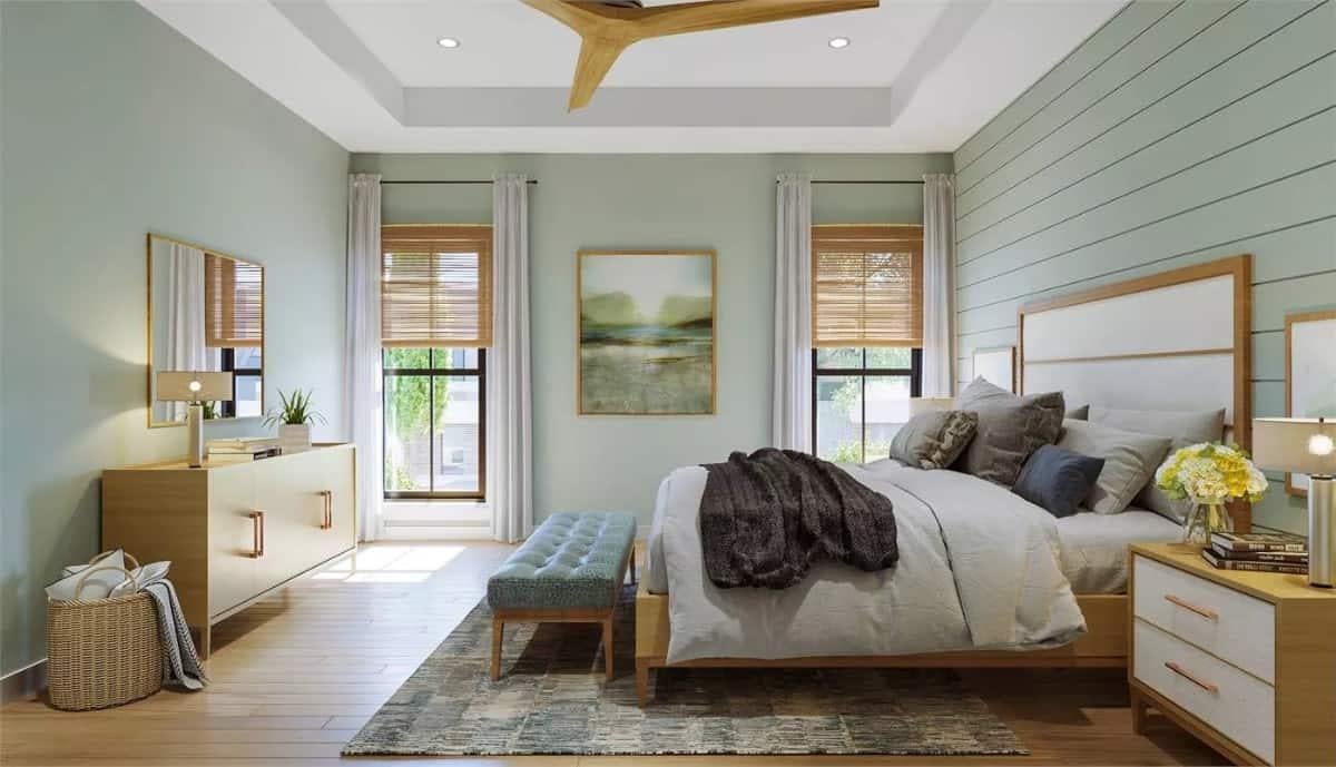Notice the Tranquil Vibe of This Bedroom With Its Shiplap Feature Wall