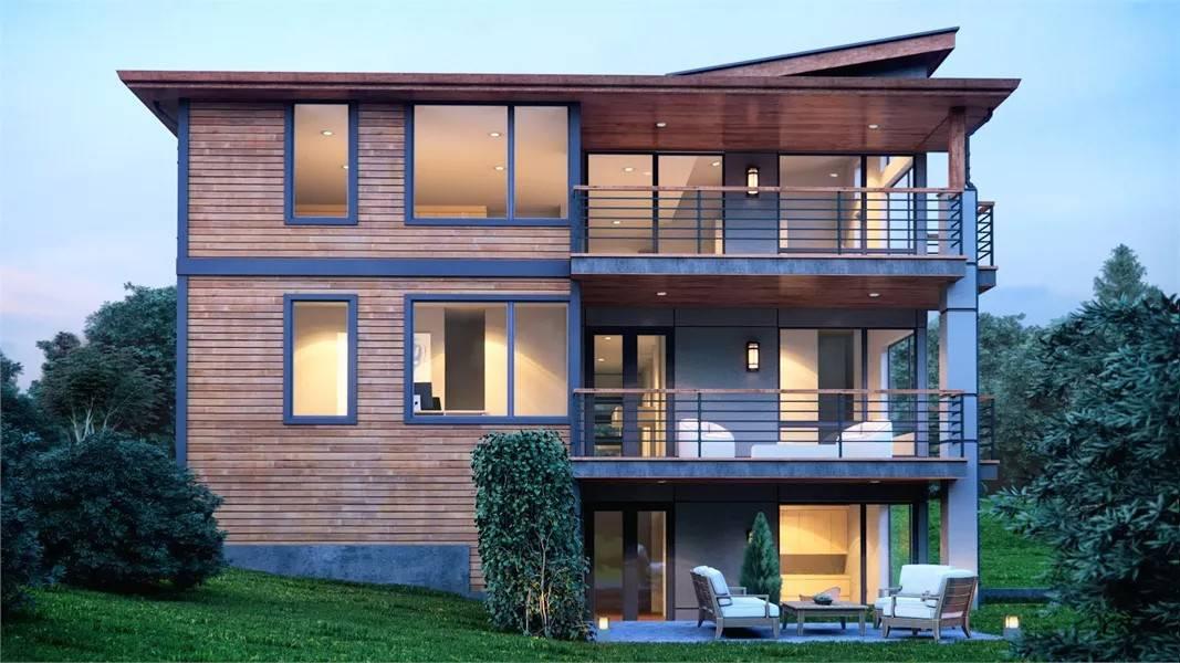 Admire the Sleek Wood Siding and Balanced Windows on This Contemporary Facade