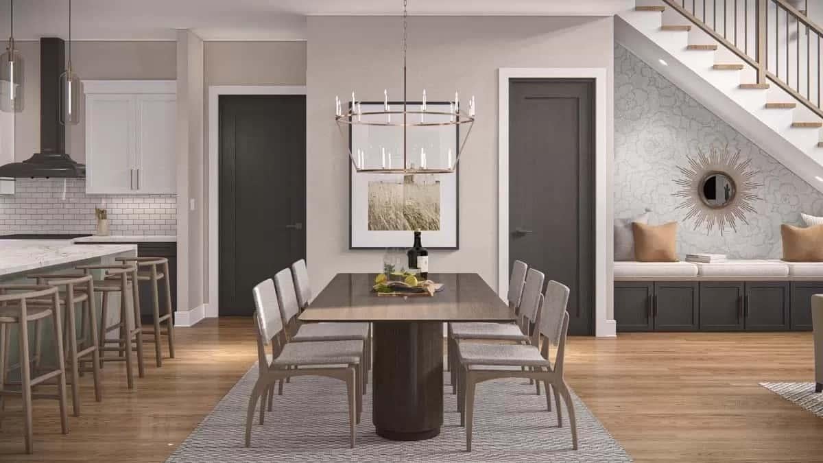 Wow, Look at That Statement Chandelier in This Sleek Dining Area