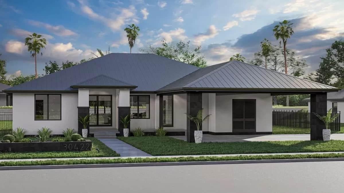 Modern Exterior with Chic Metal Roofing and Simple Landscaping