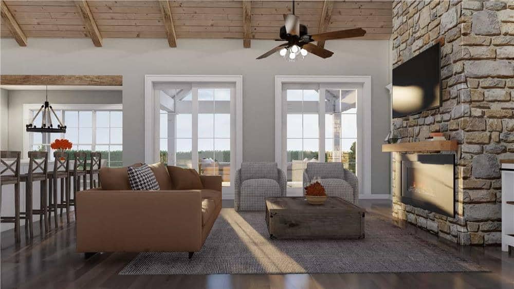 Stone Fireplace Creates a Warm Focal Point in This Relaxed Living Room