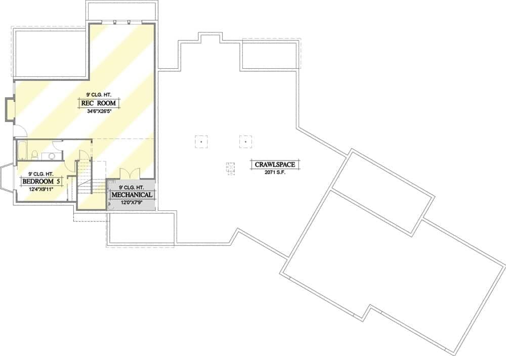 Basement Layout Highlighting a Spacious Rec Room and Extra Bedroom