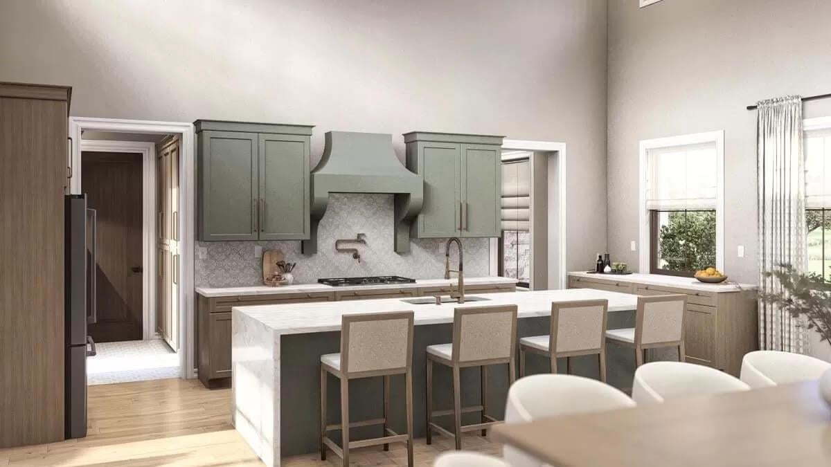 Notice the Bold Range Hood and Those Mint Cabinets