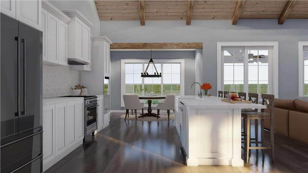 Wow, Take a Look at the Vaulted Ceiling and Exposed Beams in This Kitchen