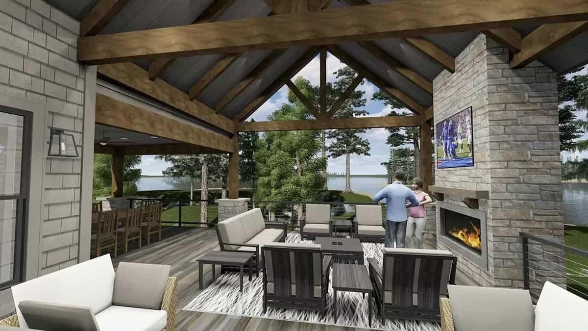 Look at This Vaulted Outdoor Patio with Stunning Lake Views