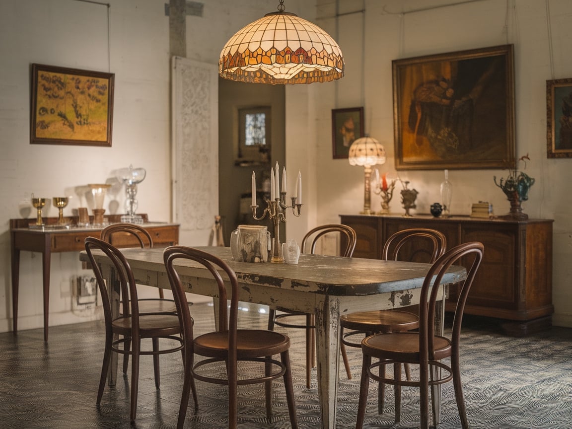 16. Vintage-Inspired Dining Room with Thonet Bentwood Chairs