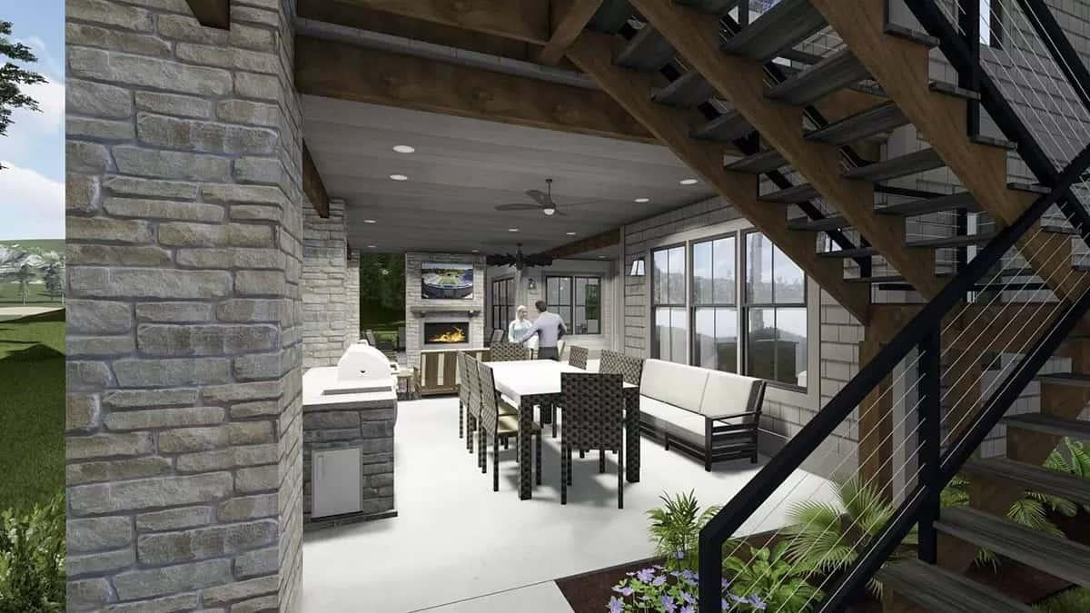 Discover the Cozy Outdoor Living Space Under a Timber Staircase