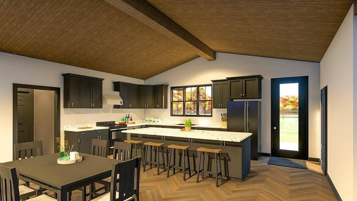 Wow, Check Out the Chevron Wood Flooring in This Kitchen
