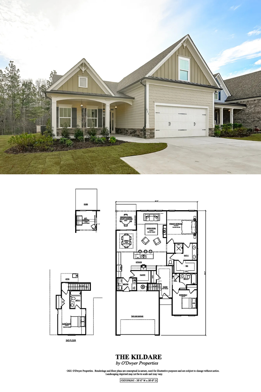 Traditional 3-Bedroom Ranch-Style Home with Open-Concept Floor Plan and Front Porch (1,468 Sq. Ft Floor Plan)