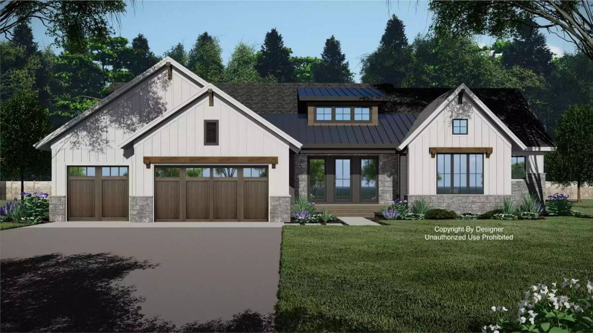 Timberhaven 2-Bedroom Modern Farmhouse with Open Living Space and 3-Car Garage (Floor Plan)