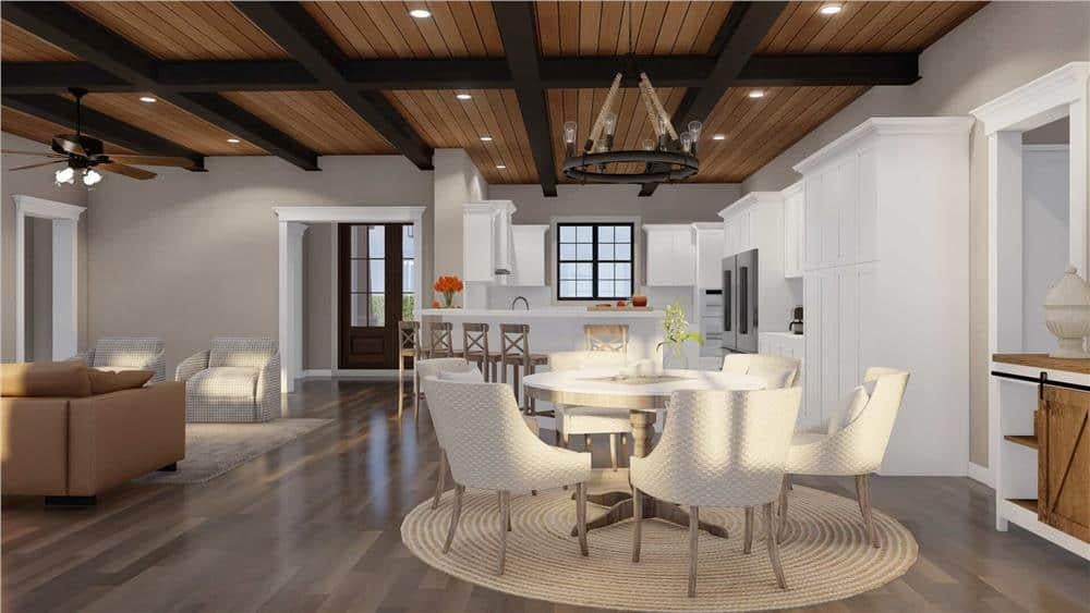 Rustic-Modern Open Floor Plan Featuring Charming Exposed Beams