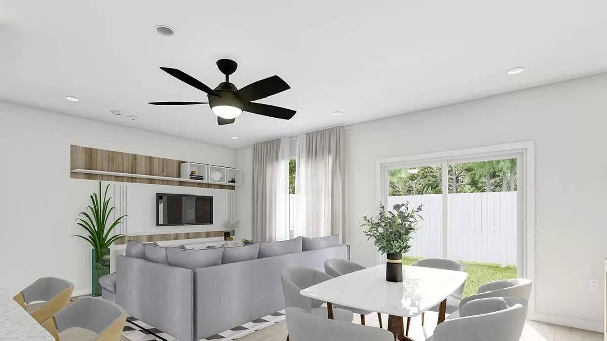 Check Out the Sleek Built-In Shelves in This Open Living Area