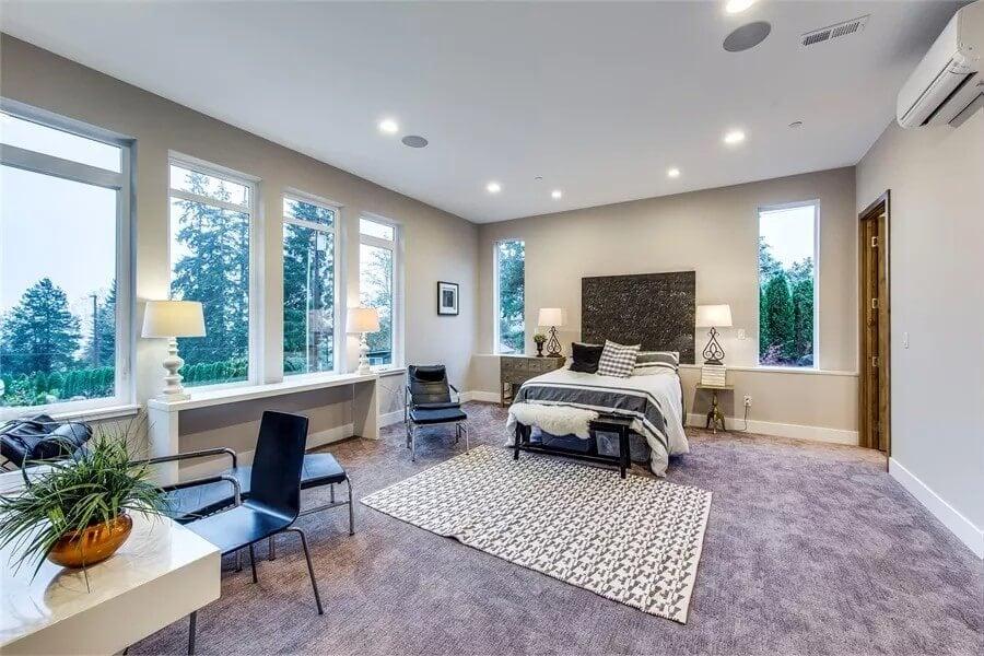 Notice the Expansive Windows in This Tranquil Bedroom Retreat