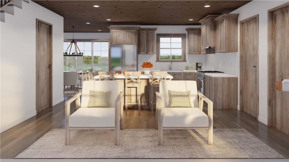 Wooden Cabinets and Ceiling Add Warmth to This Open Kitchen