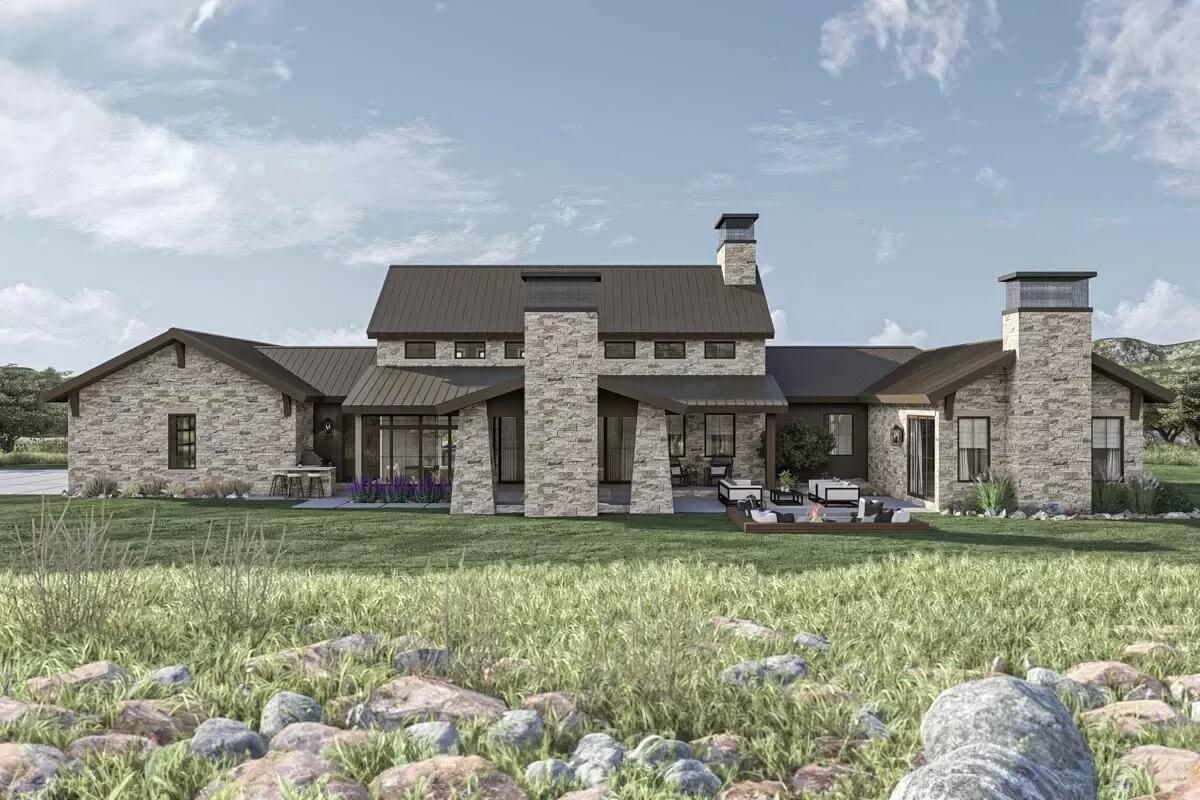 Rustic Stone Exterior with Contemporary Metal Roofing