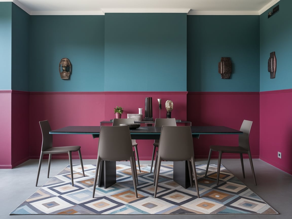 14. Color-Blocked Dining Room with Geometric Patterns