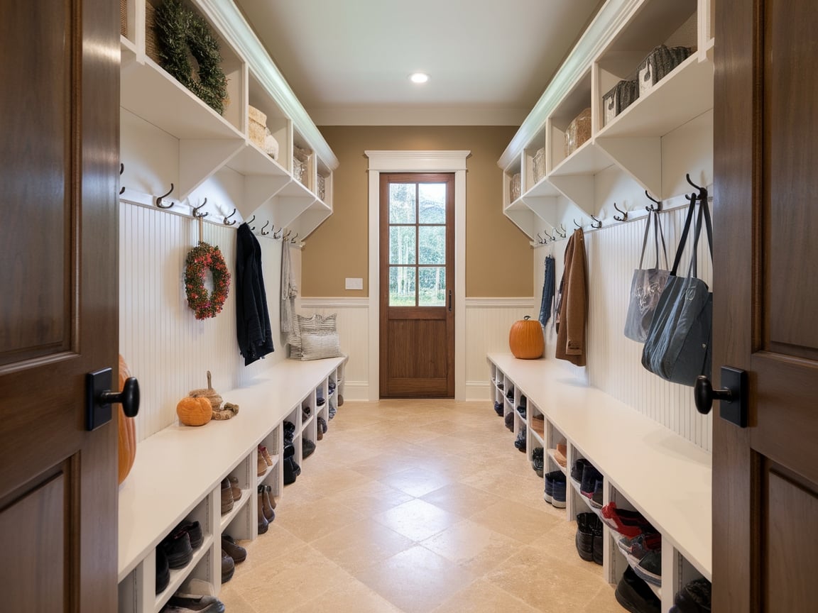 17. Entryway Mudroom Shelving and Storage