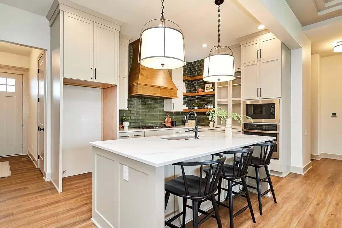 Check Out the Bold Green Backsplash Bringing Character to This Kitchen
