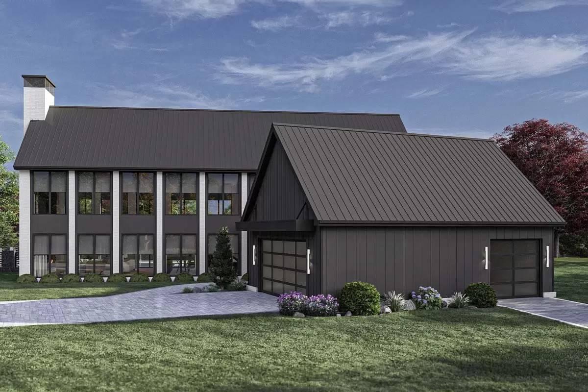 Modern Facade with Dramatic Rooflines and Vertical Black Cladding