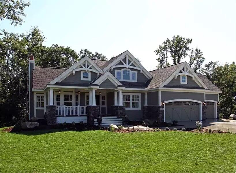 Admire the Classic Craftsman Façade with Gabled Rooflines