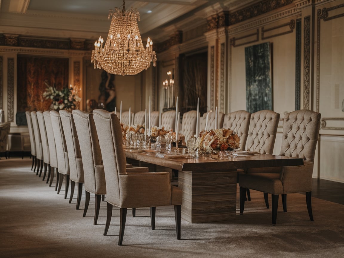 8. Glamorous Dining Room with High-Back Tufted Chairs