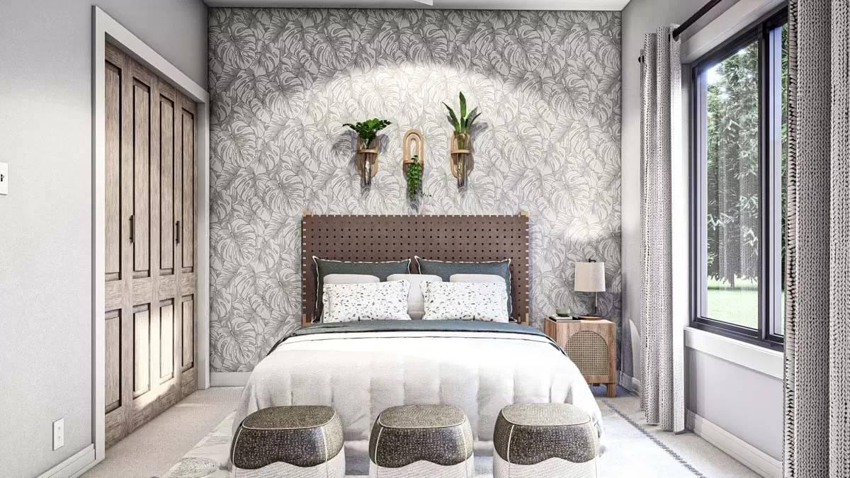 Botanical Accent Wall Highlighting a Modern Bedroom Design