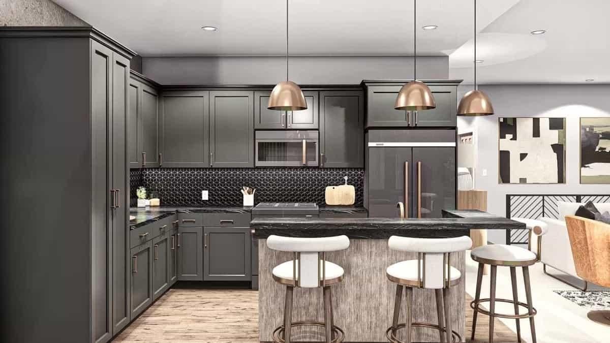 Check Out the Dark Cabinets Set Against a Bold Backsplash