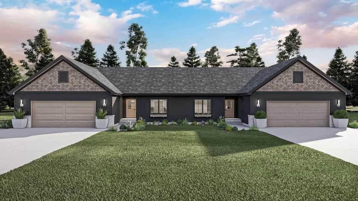 Dual Garages Framing This Elegant Craftsman Facade