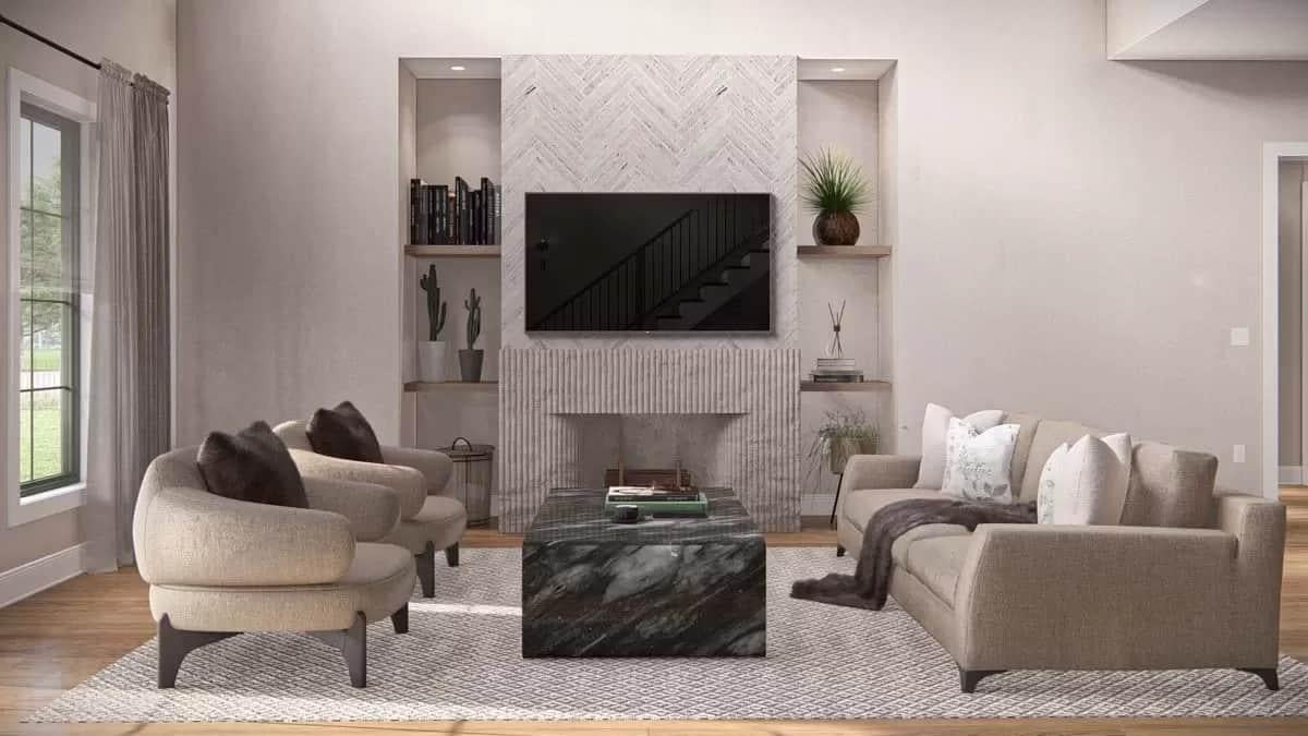 Modern Living Room with Herringbone Fireplace as a Statement