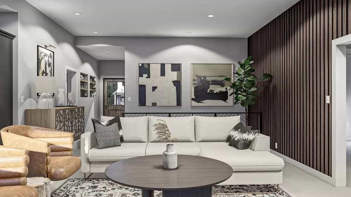 Mid-Century Modern Living Room with Sleek Wood Paneling