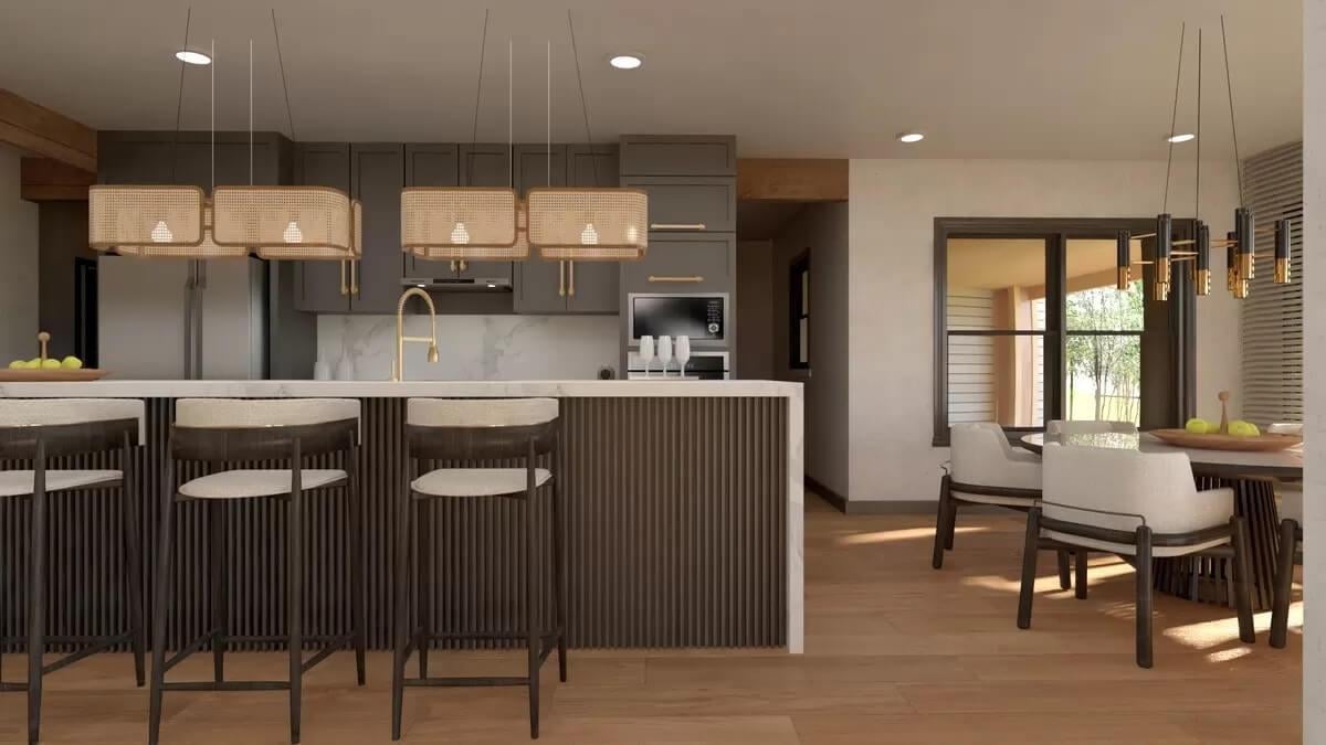 Wow, Look at Those Wicker Pendant Lights Above the Island