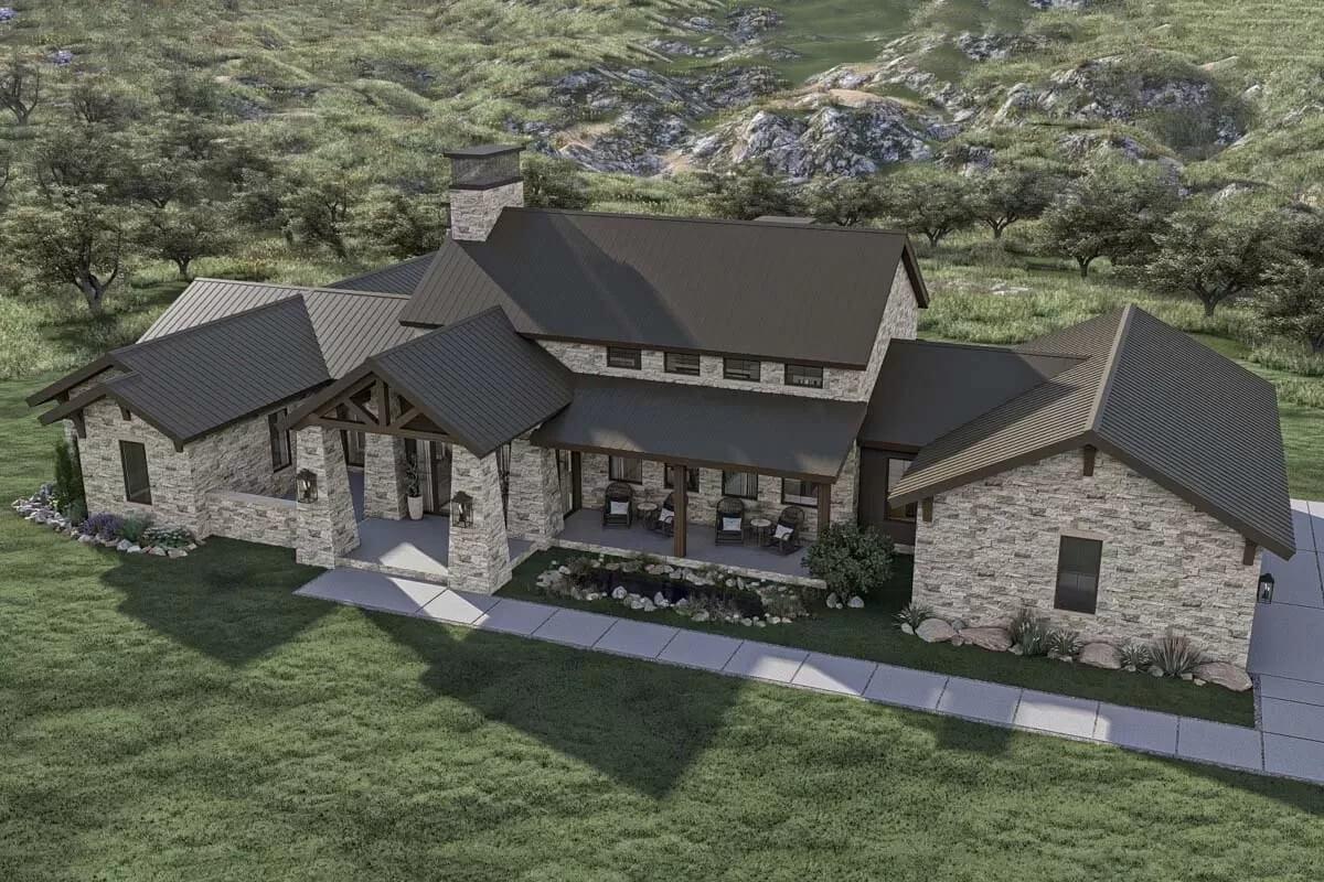 Notice the Expansive Stone Facade and Inviting Porch