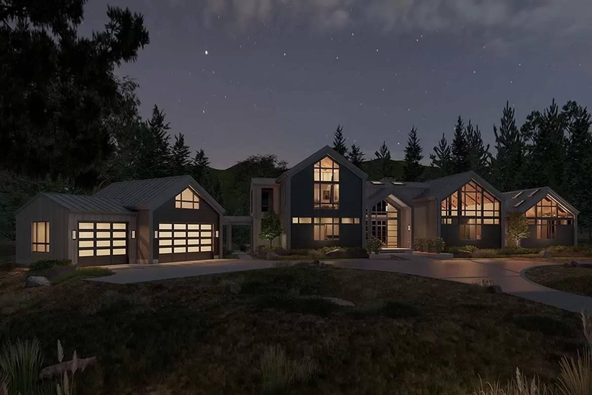 Marvel at the Dramatic Evening Ambiance of This Modern Home