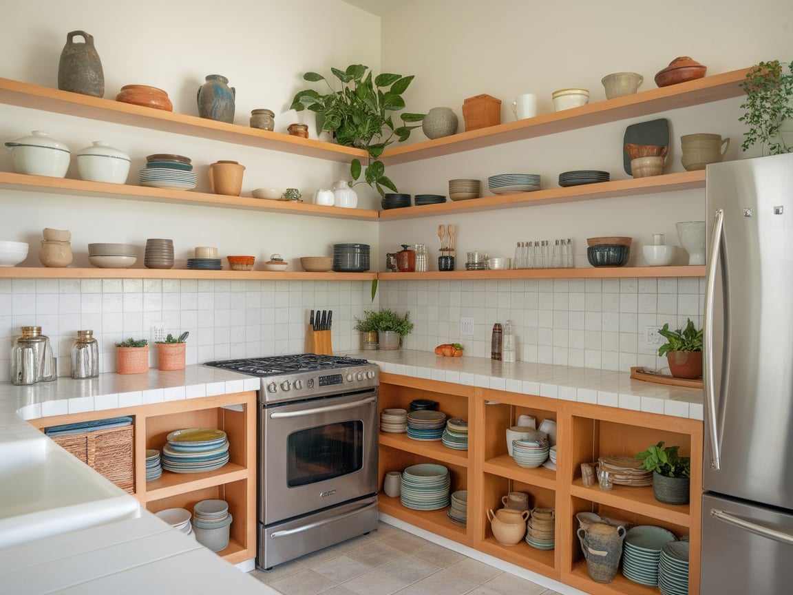 23. Kitchen with Open Corner Shelving