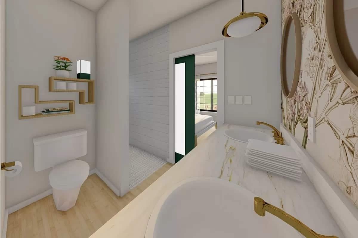 Elegant Bathroom with a Bold Botanical Accent Wall