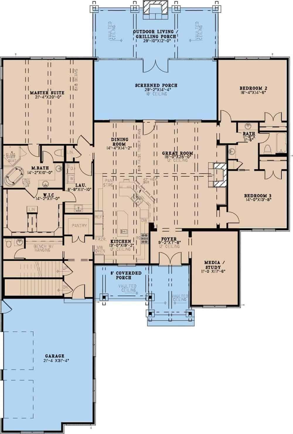 Sprawling Craftsman Floor Plan with Roomy Great Room and Screened Porch