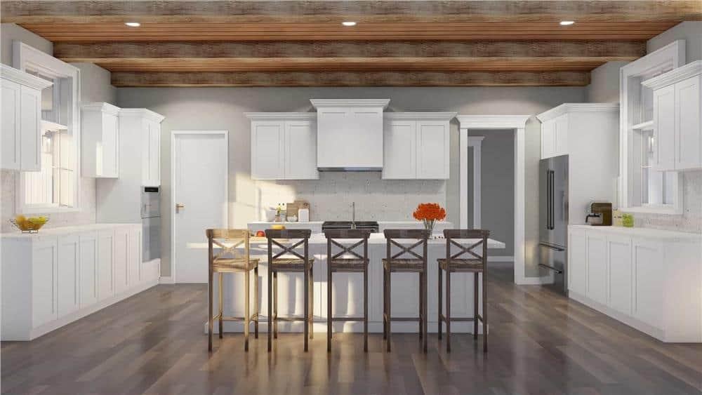 Unmissable Wooden Beams in This Bright Kitchen Design