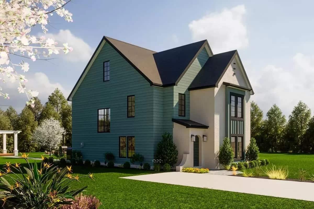 Bold Facade with Dramatic Rooflines and Contrasting Colors