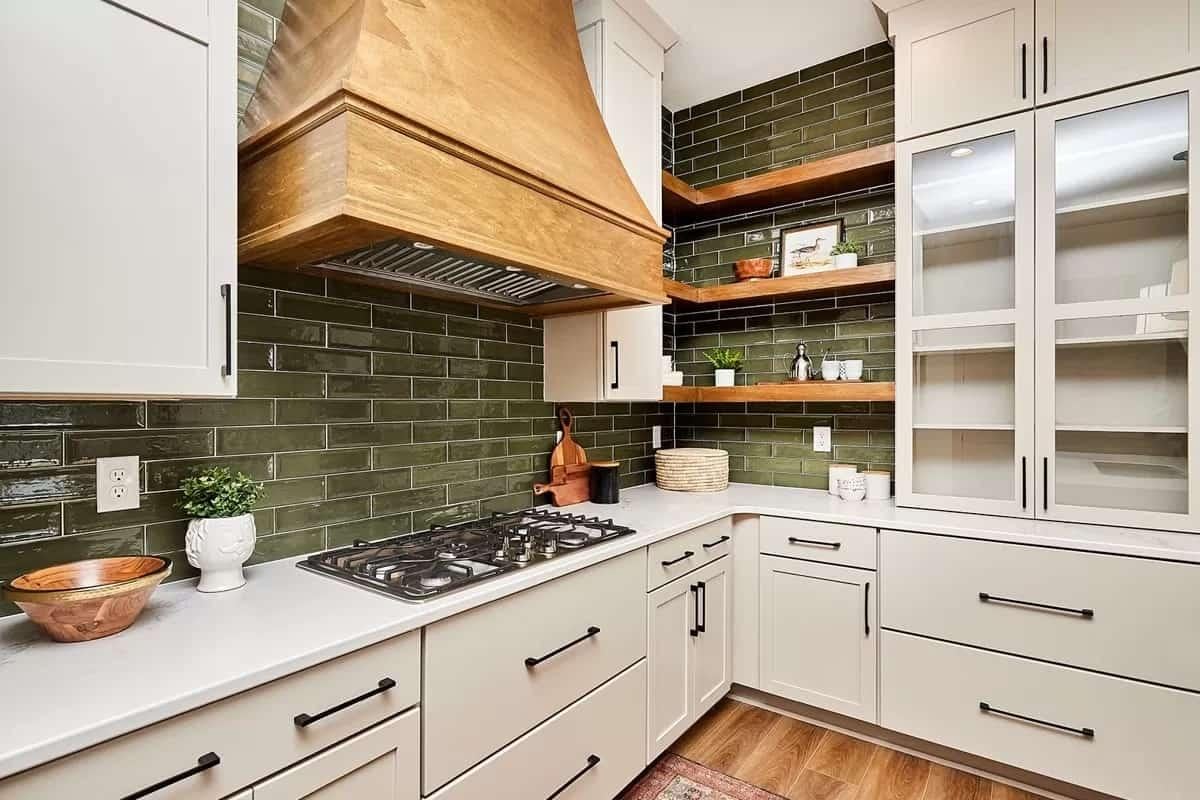 Look at That Striking Wooden Range Hood in This Craftsman Kitchen