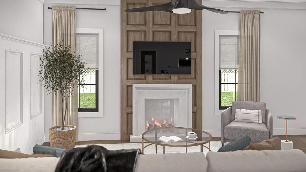 Check Out That Stunning Wooden Wall Paneling Around the Fireplace