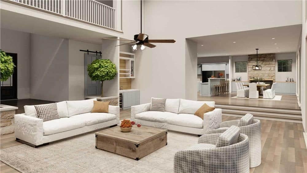 Impressive Craftsman Living Room with a Lofted Ceiling and Inviting Sitting Area