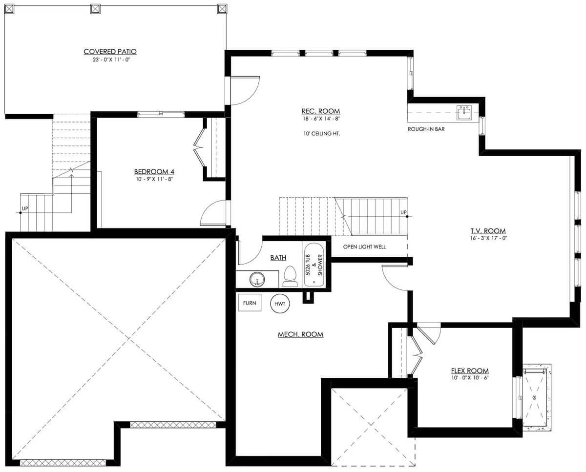 Flexible Basement Layout with a Spacious Rec Room and Bar Area