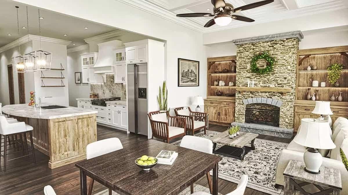 Notice the Stunning Stone Fireplace as a Central Feature