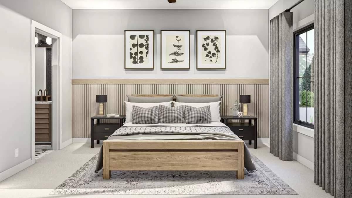 Explore the Vertical Wood Detailing in This Elegant Bedroom