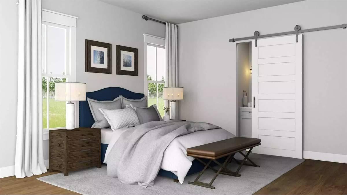 Modern Barn Door Elegance in a Serene Bedroom Nook