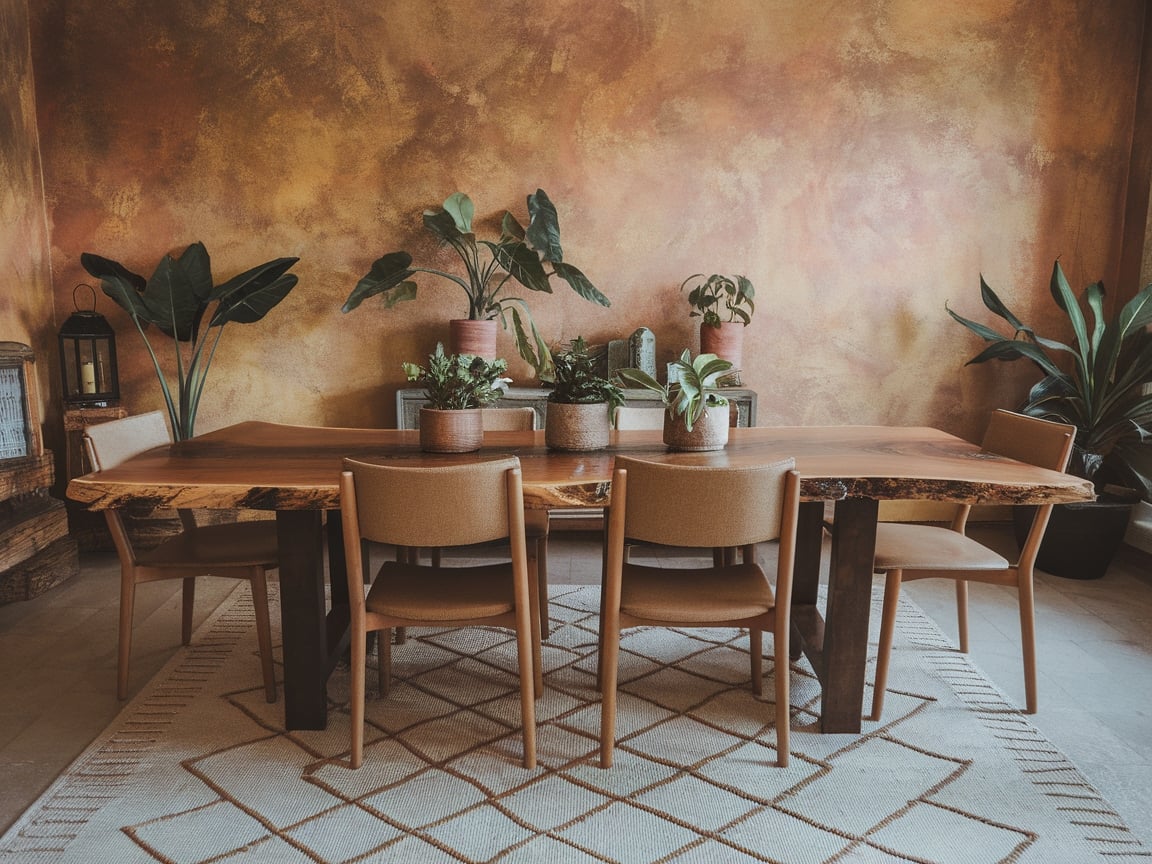 27. Nature-Inspired Dining Room with Live-Edge Chairs