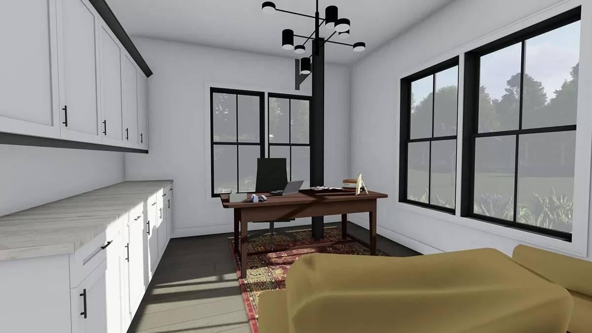 Modern Home Office with Bold Black Accents and Plenty of Storage