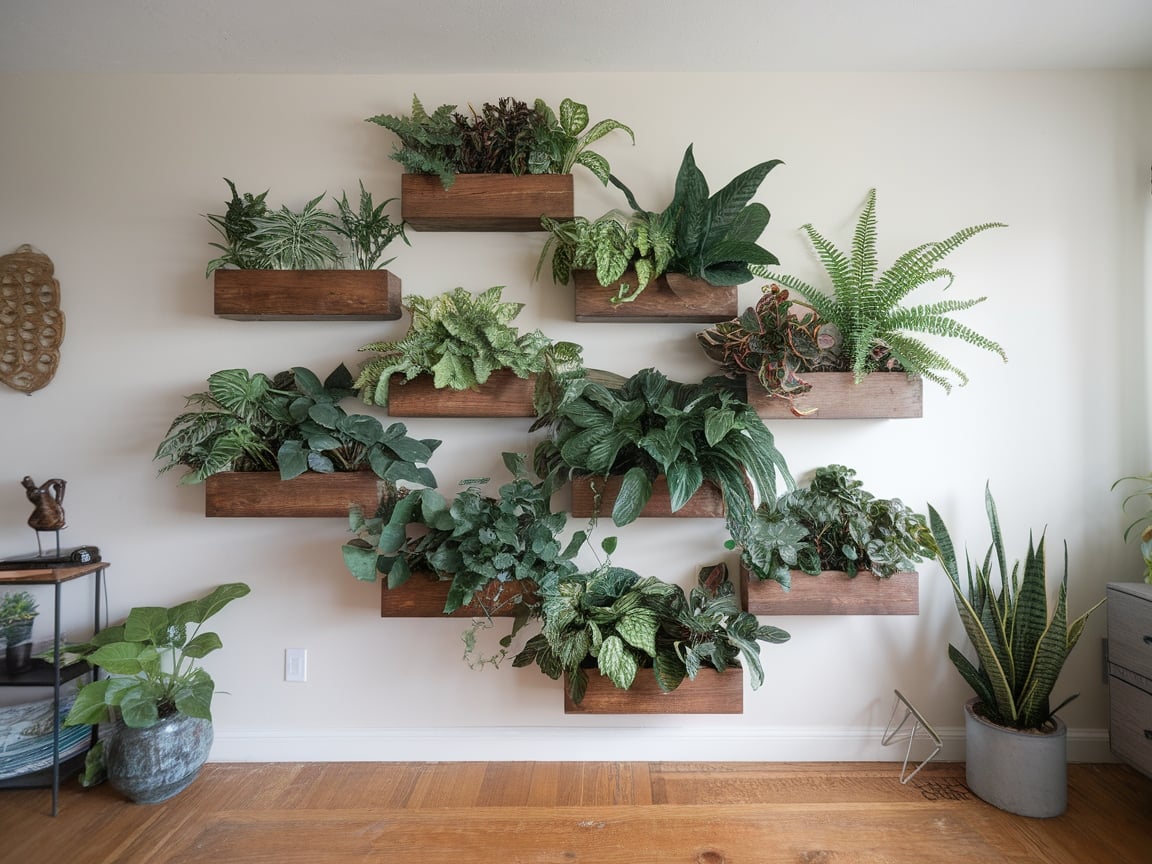 12. Floating Shelves Showcasing Indoor Plants