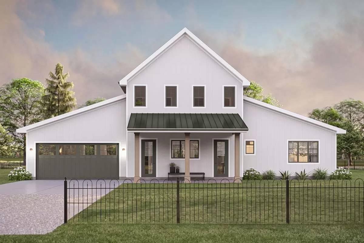 Gables and Green Accents in a Classic Farmhouse Style