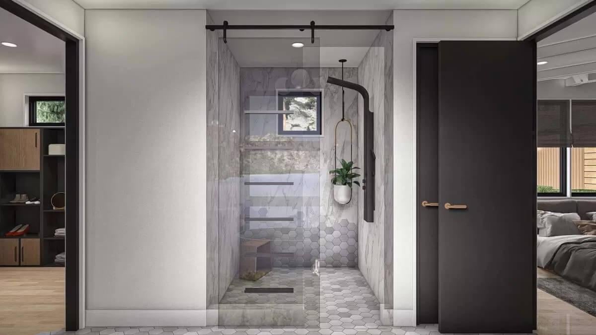 Discover the Elegance of This Sleek Modern Shower with Marble Accents